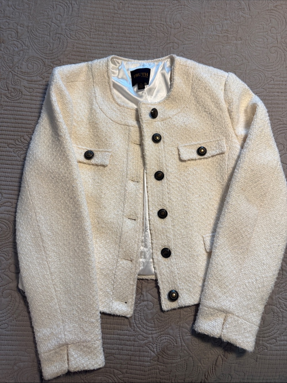 Kids Cream Bouclé Button-Front Jacket